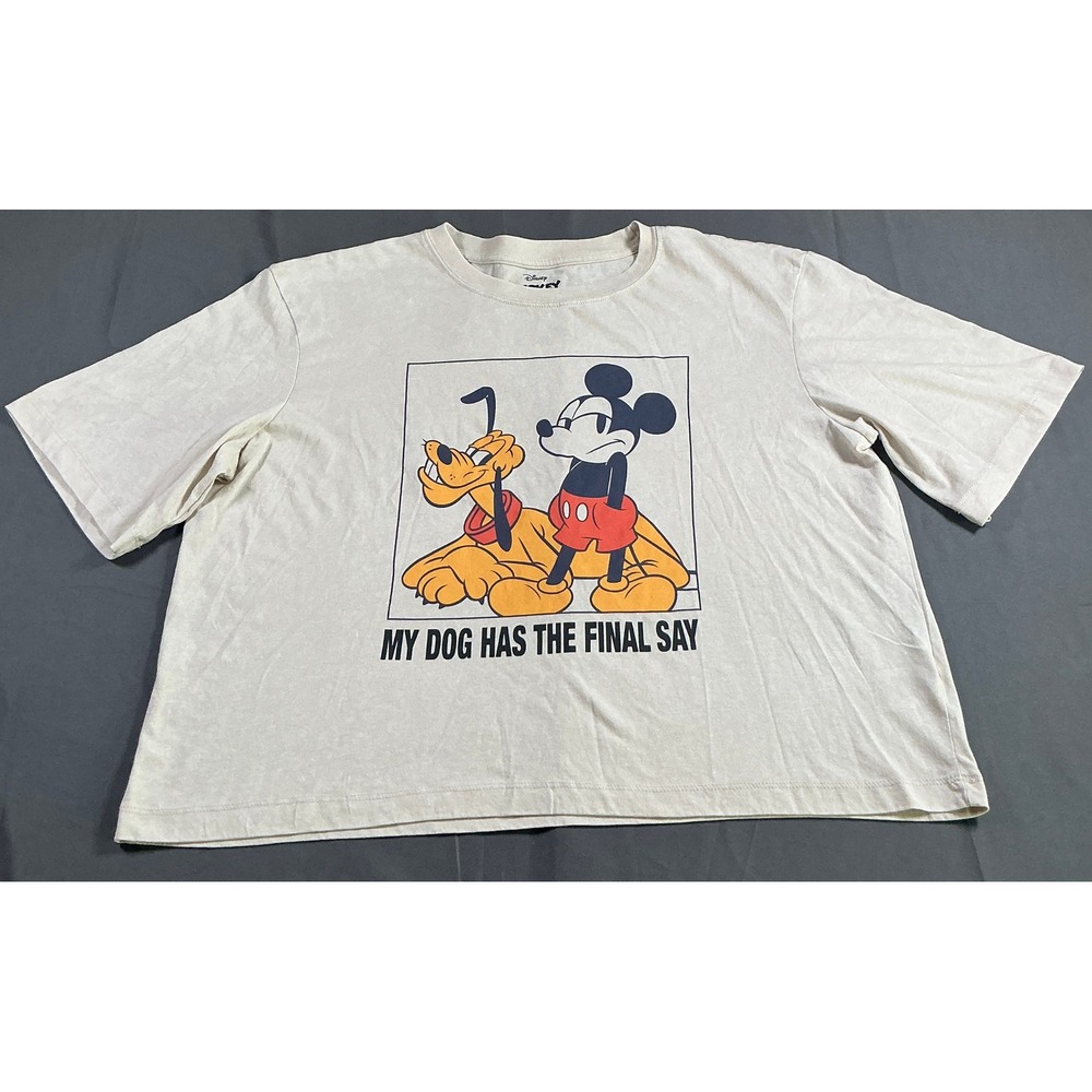 Disney Mickey Mouse Pluto My Dog Has The Final Say Ivory Graphic Tee XL LT32608